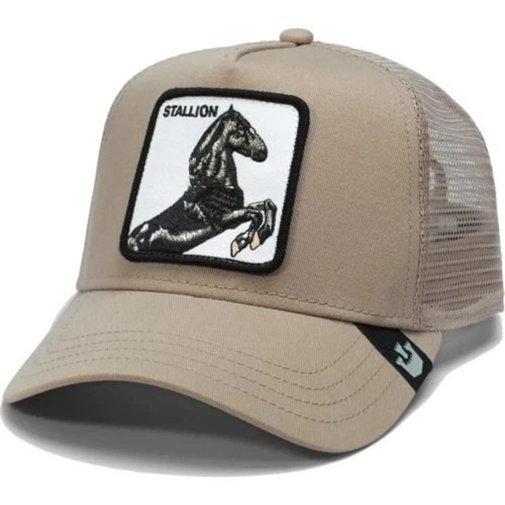 Goorin Bros The Farm Stallion Trucker Hat Tan Horse Patch Mesh Snapback Cap